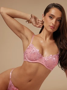 Silquee 2pcs Mesh Embroidered Women's Lingerie Set - Pink - View 5