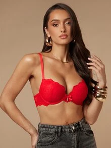 Silquee 1pc Thick Cup Lace Supportive Underwire Bra For Women - Red - View 1