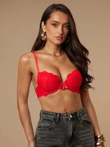 Silquee 1pc Thick Cup Lace Supportive Underwire Bra For Women - Red - View 4
