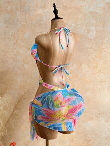 Mistrie Women's 2pcs Set Summer Beach Vacation Leopard Print Hollow Ring Buckle One-Piece Swimsuit And Cover-Up Dress - Multicolor - View 7