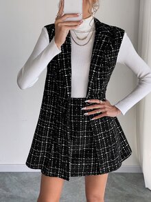 Elyressa 2 件套休闲格子背心和裙子套装秋季 - 黑色 - 查看 5