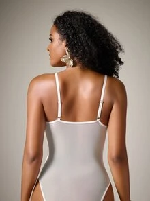 DreamPoppy JSE Romantic Lace Trim Figure-Hugging Backless Bodysuit, Slim & Sexy - White - View 2