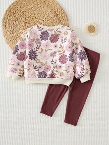 Cozy Pixies Young Girl Floral Print Kids Autumn Winter Sweatshirt And Leggings Set - Multicolor - View 2