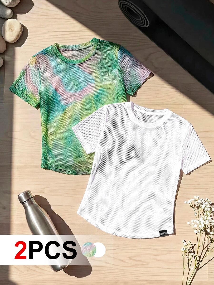 SHEIN Cheerettes Kaos Olahraga Wanita Leher Bulat Kasual Serbaguna untuk Pemakaian Sehari-hari - MultiWarna - View 1