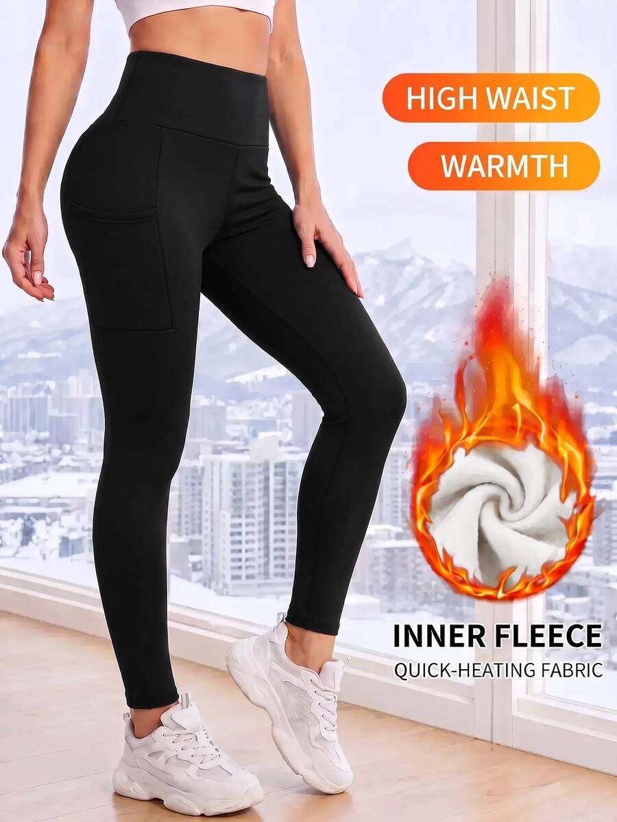 SHEIN Cheerettes Women's Solid Color Casual Versatile Daily Wear Sports Leggings - Black - View 1
