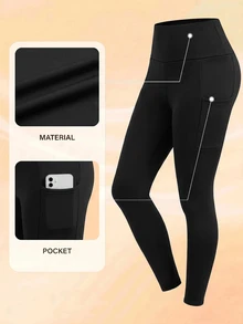 SHEIN Cheerettes Women's Solid Color Casual Versatile Daily Wear Sports Leggings - Black - View 2