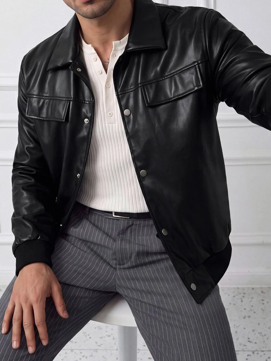 HUEFORM Men's Old Money Black Leather, Loose Fit. Jaclet,Seam Detailing Creates A More Structured Silhouette, Perfect For Stylish, On-The-Go Outfits For Men - Black - View 1