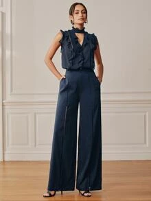 Anewsta Essential Elegant Casual Versatile Women's Suit Pants - Navy Blue - View 7