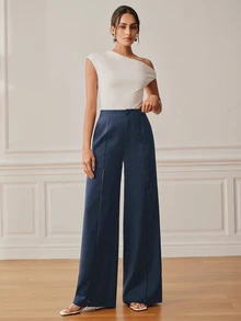 Anewsta Essential Elegant Casual Versatile Women's Suit Pants - Navy Blue - View 8