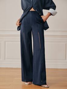 Anewsta Essential Elegant Casual Versatile Women's Suit Pants - Navy Blue - View 6