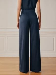 Anewsta Essential Elegant Casual Versatile Women's Suit Pants - Navy Blue - View 3