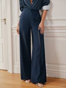 Anewsta Essential Elegant Casual Versatile Women's Suit Pants - Navy Blue - View 5