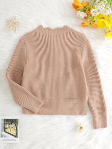 SHEIN 女童純色3D花朵針織休閒開襟衫 - 彩色 - 查看 4