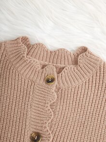 SHEIN 女童純色3D花朵針織休閒開襟衫 - 彩色 - 查看 7