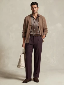 Lornavo Men's Wool Blend Crew Neck Cable Knit Cardigan Solid Color Casual Long Sleeve Single-Breasted Casual Versatile Knit Cardigan For Daily Wear Autumn - Khaki - View 6