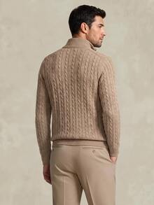 Lornavo Men's Wool Blend Cable Knit Quarter-Zip Mock Neck Sweater Long Sleeve Casual Pullover Sweater Autumn & Winter - Multicolor - View 2