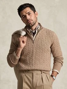 Lornavo Men's Wool Blend Cable Knit Quarter-Zip Mock Neck Sweater Long Sleeve Casual Pullover Sweater Autumn & Winter - Multicolor - View 4