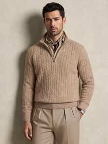Lornavo Men's Wool Blend Cable Knit Quarter-Zip Mock Neck Sweater Long Sleeve Casual Pullover Sweater Autumn & Winter - Multicolor - View 5