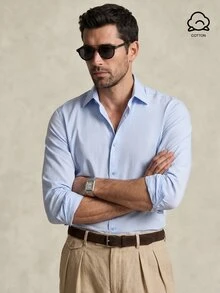 Lornavo Men's Cotton Casual Modest Versatile Solid Color Long Sleeve Turn-Down Collar Shirt Teachers' Day Graduation Office Vacation Workout Light Blue Summer - Light Grey - View 1