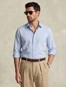 Lornavo Men's Cotton Casual Modest Versatile Solid Color Long Sleeve Turn-Down Collar Shirt Teachers' Day Graduation Office Vacation Workout Light Blue Summer - Light Grey - View 7