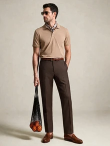 Lornavo Men's High Cotton Content Soft And Comfortable Khaki Button Half-Placket Short Sleeve Polo Shirt Birthday Office Vacation Workout Summer Casual Modest - Khaki - View 4