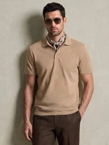 Lornavo Men's High Cotton Content Soft And Comfortable Khaki Button Half-Placket Short Sleeve Polo Shirt Birthday Office Vacation Workout Summer Casual Modest - Khaki - View 5