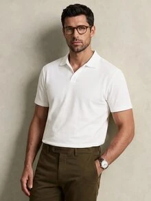 Lornavo 男士純色百搭短袖 Polo 衫，適合商務與辦公場合 - 白色 - 查看 6