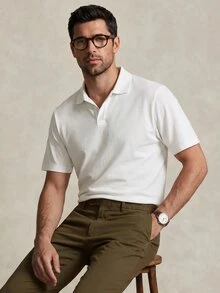 Lornavo 男士純色百搭短袖 Polo 衫，適合商務與辦公場合 - 白色 - 查看 4