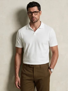 Lornavo 男士純色百搭短袖 Polo 衫，適合商務與辦公場合 - 白色 - 查看 3