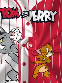 TOM & JERRY X SHEIN 男士大尺碼拼色條紋卡通印花T恤 - 白色 - 查看 8