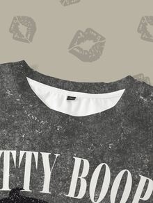 Betty Boop x SHEIN Plus Size Cartoon Figure Graphic Round Neck Short Sleeve T-Shirt - White - View 4