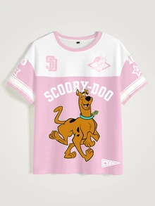 SCOOBY-DOO X SHEIN 女士可爱卡通印花短袖休闲百搭T恤 - 白色 - 查看 7