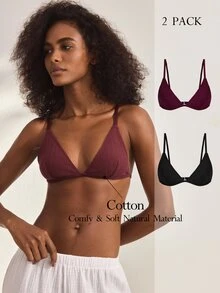 Ocili 2pcs European & Japanese Sexy Hot Girl Style Pure Cotton Thin Non-Wired Non-Padded Triangle Cup Bra - Multicolor - View 1