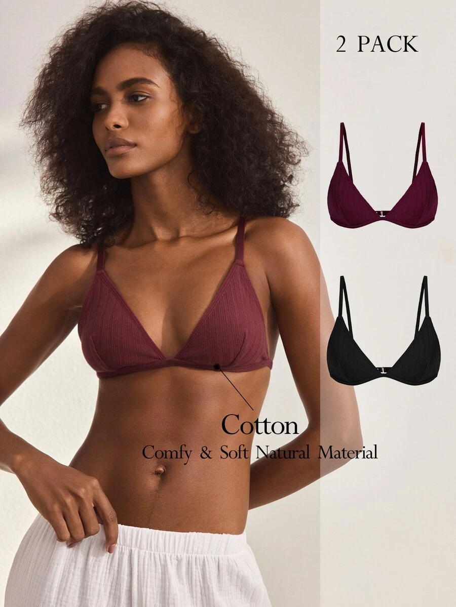 Ocili 2pcs European & Japanese Sexy Hot Girl Style Pure Cotton Thin Non-Wired Non-Padded Triangle Cup Bra - Multicolor - View 1