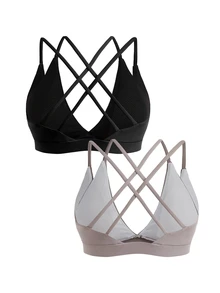 SHEIN Cheerettes 女款純色雙層運動內衣 - 彩色 - 查看 4