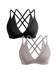 SHEIN Cheerettes 女款純色雙層運動內衣 - 彩色 - 查看 3