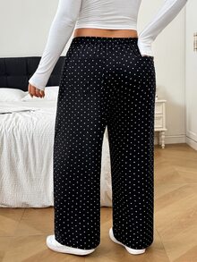 SHEIN EZwear 大尺碼女款波點休閒百搭寬腿褲，適合日常穿著 - 黑色 - 查看 2
