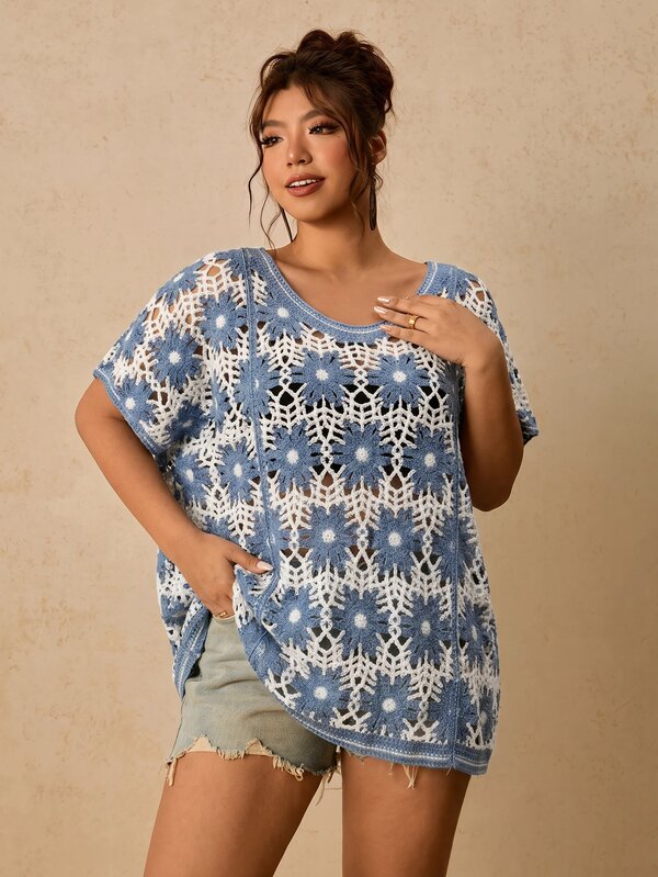 Travachic Plus Size Vacation Casual Crochet Knit Top