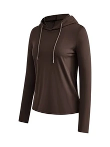 SHEIN Cheerettes 休閒百搭純色連帽衛衣 - 巧克力棕 - 查看 8