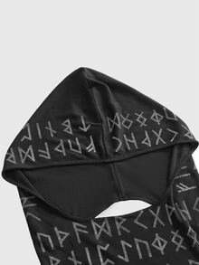 ROMWE Goth Top de tirantes halter sexy sin espalda con cordones y estampado integral de patrón de runas góticas oscuras - Negro - Ver 10