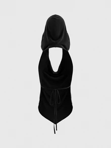 ROMWE Goth Top de tirantes halter sexy sin espalda con cordones y estampado integral de patrón de runas góticas oscuras - Negro - Ver 9