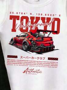 Young Boy Casual Multi-Piece Tank Top Set Suitable For Summer, Classic Cool Racing Culture Graphic Print, Vintage Racing Graphic Print - Multicolor - View 3