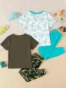 小男孩休閒簡約修身舒適圓領短袖長褲居家服套裝，4件組 - 彩色 - 查看 3