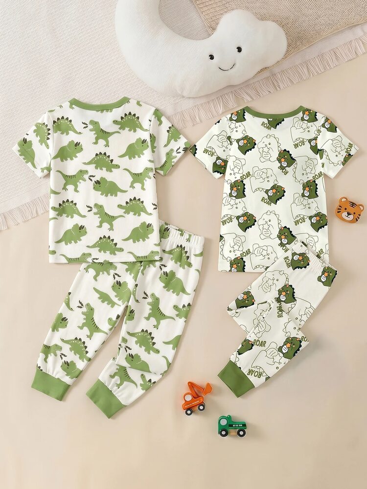 Young Boy Casual Minimalist Snug Fit Comfortable Crew Neck Short Sleeve Long Pants Loungewear Set, 4-Piece Set, - Multicolor - View 2
