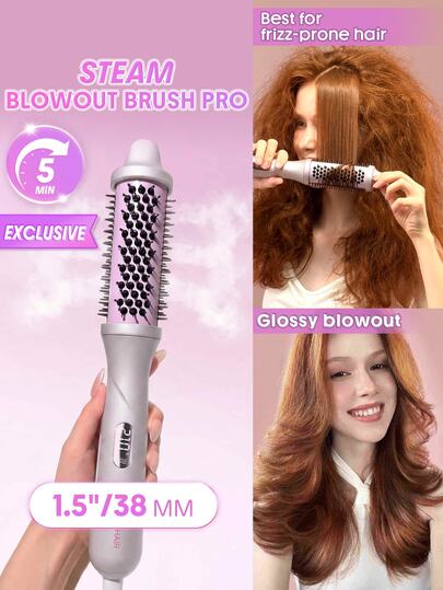 SHEGLAM HAIR فرشاة تصفيف الشعر بالبخار هيدرا شوت برو 1.5 بوصة/38 مم، بخار نانو مقاوم للحروق، 9 درجات حرارة و3 مستويات للبخار، تسخين سريع وتلف أقل، مضاد للتجعد ويدوم طويلاً، جهد كهربائي عالمي لجميع أنواع الشعر هدية لون القرنفل ماكياج شاطئ المهرجانات العناية بالشعر أجازة صيف إكسسوارات الشعر العودة إلى المدرسة يسافر