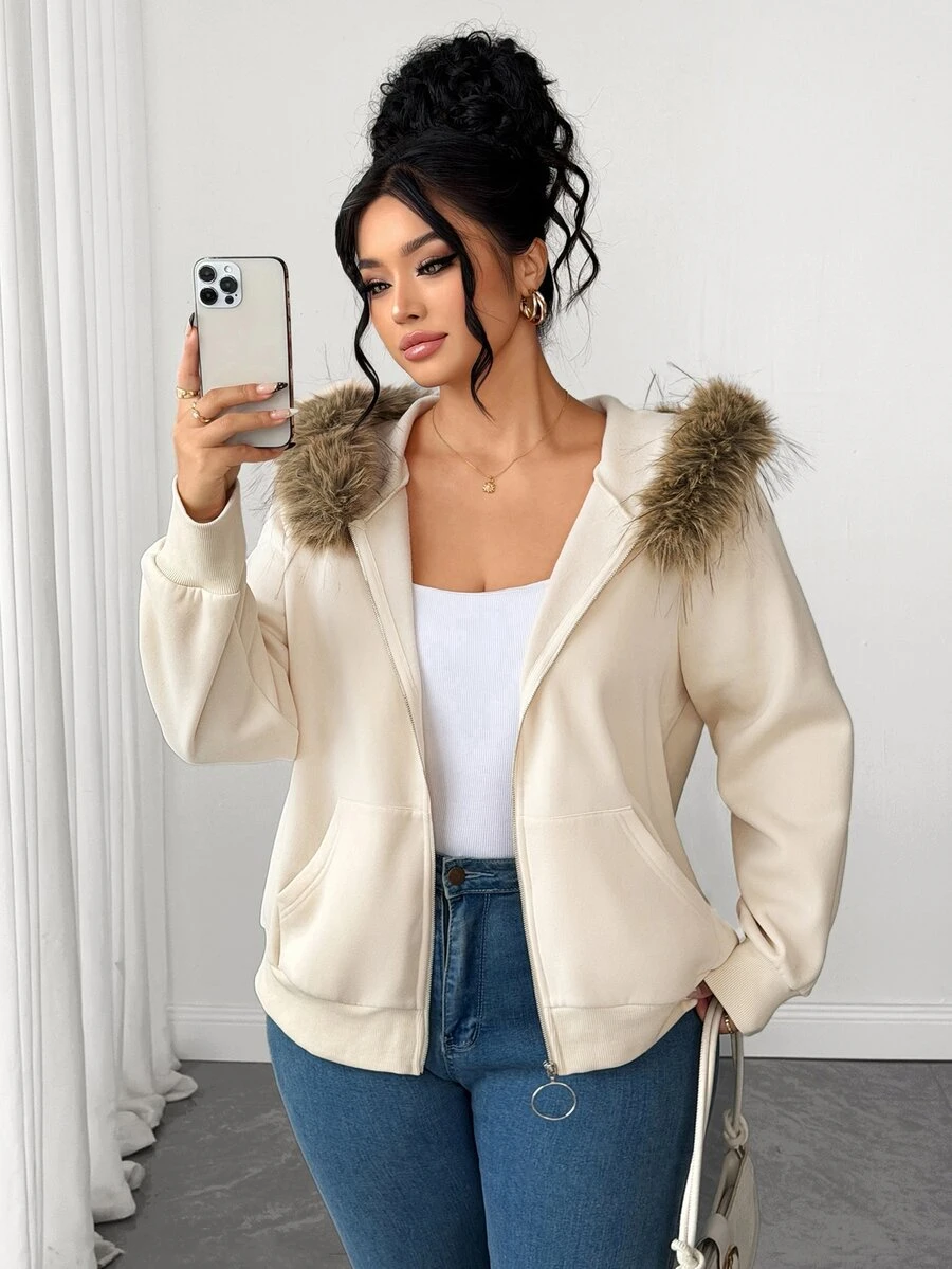Elenzga Plus Size Sweatshirts & Hoodies - Apricot - View 1