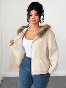 Elenzga Plus Size Sweatshirts & Hoodies - Apricot - View 9