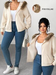 Elenzga Plus Size Sweatshirts & Hoodies - Apricot - View 8