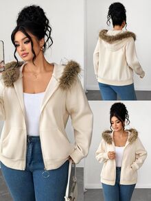 Elenzga Plus Size Sweatshirts & Hoodies - Apricot - View 3