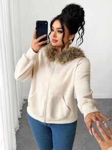 Elenzga Plus Size Sweatshirts & Hoodies - Apricot - View 7